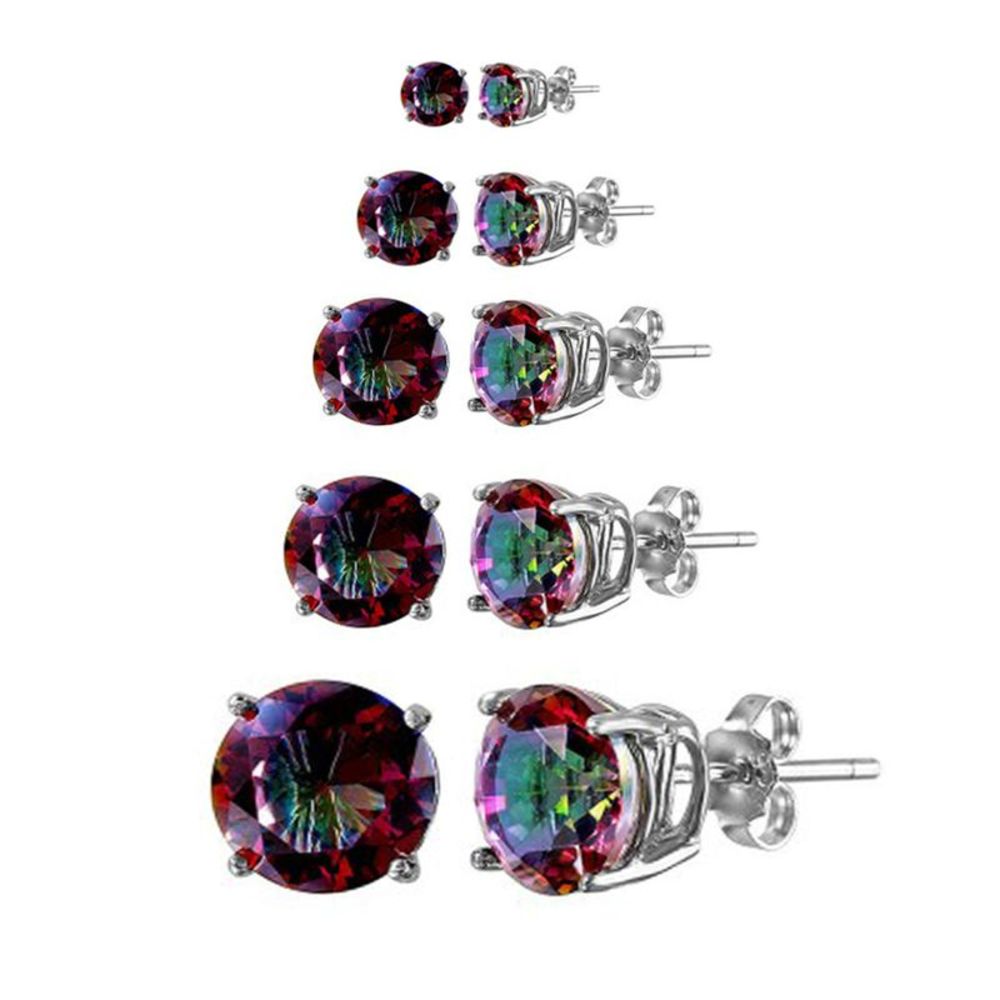 .925 Sterling Silver ABD Round CZ Basket Set Studs Silver